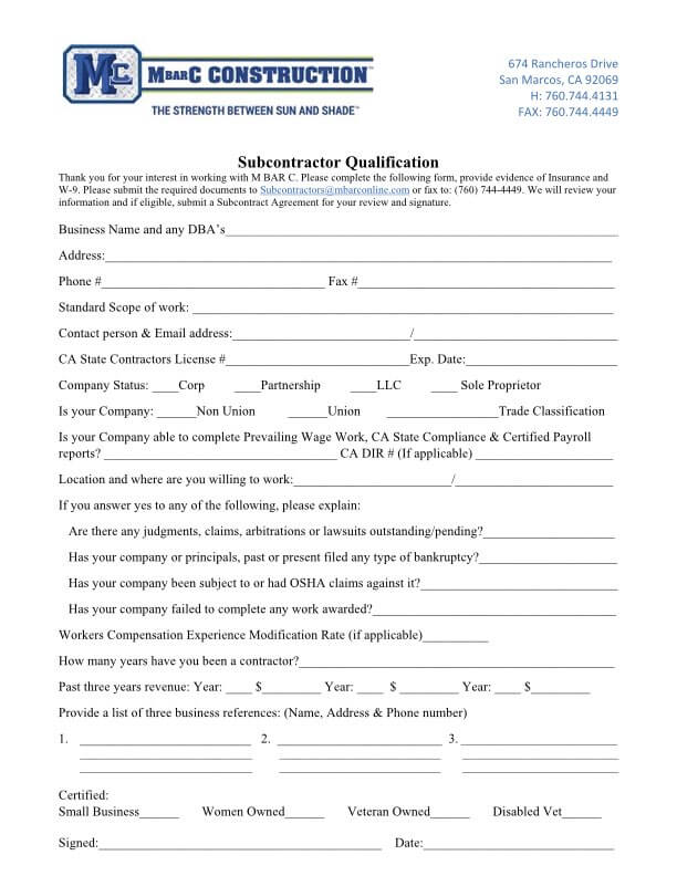 Subcontractor Qualification
